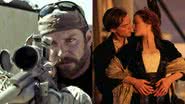 Cenas dos filmes 'Sniper Americano' (esq.) e 'Titanic' (dir.) - Divulgação / Warner Bros. Pictures e 20th Century Studios