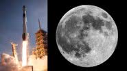 Imagens mostrando Falcon 9 e a Lua - Divulgação/ Wikimedia Commons