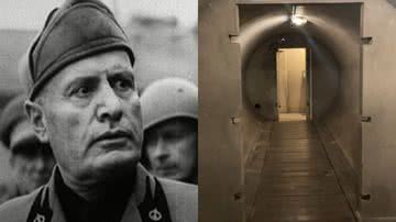 Imagens do interior do bunker de Mussolini e do líder fascista - Reprodução/Vídeo/YouTube/ArchaeoReporter e Reprodução/Video