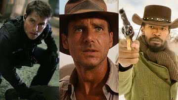 Cenas de 'Missão: Impossível 3' (2006), 'Os Caçadores da Arca Perdida' (1981) e 'Django Livre' (2012) - Reprodução/Paramount Pictures / Reprodução/Sony Pictures Releasing