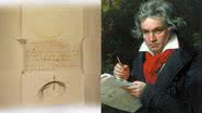 Amostras dos fios de cabelo do compositor e um retrato de Beethoven - Reprodução / Kevin Brown e Domínio público