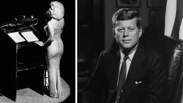 Marilyn Monroe no aniversário de John F. Kennedy; à direita, o presidente JFK - Getty Images