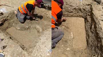 Fotografias tiradas em meio às escavações em Durrês, na Albânia - Reprodução/Facebook/Instituto Nacional do Patrimônio Cultural da Albânia