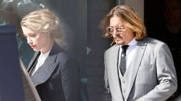 Amber Heard e Johnny Depp do lado de fora do tribunal - Getty Images