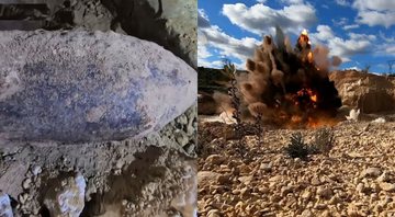 Bomba descoberta antes e depois de detonação - Divulgação / Vídeo / Sky News