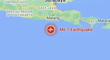 Mapa registra epicentro do terremoto - Divulgação / Google