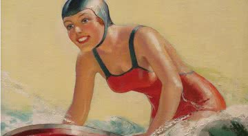Garota surfando em quadro de 1935 - William Fulton Soare
