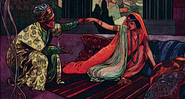 Amina e Sidi em edição de 1930 das Mil e Uma Noites - René Bull