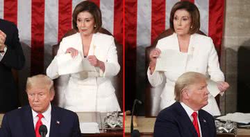Nancy Pelosi rasgando o discurso de Donald Trump - Getty Images