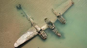 Imagem aérea da aeronave Lockheed P-38 que caiu em acidente em setembro de 1942 - Bangor University
