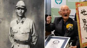 Montagem com Watanabe à esquerda em sua juventude, e à direita aos 112 anos - Divulgação/ Guiness Book