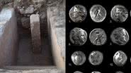 Parte do Aqueduto de Adriano e antigas moedas gregas descobertas - Divulgação/Ministério da Cultura da Grécia