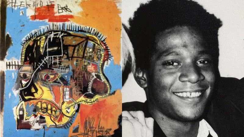 Obra 'Skull' (esq.) e o pintor Jean-Michel Basquiat (dir.) - Wikimedia Commons, sob licença Creative Commons