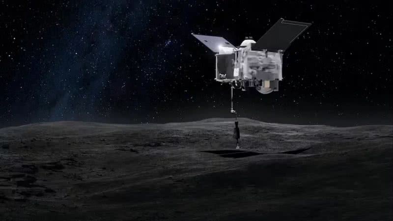 Ilustração artística do OSIRIS-REx acima da superfície do asteroide Bennu - Reprodução / NASA