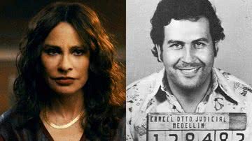 Cena da série 'Griselda' (à esqu.) e Pablo Escobar (à dir.) - Divulgação/Netflix e Colombian National Police