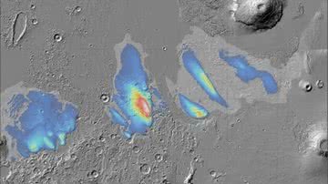 Imagem que mostra quantidade estimada de gelo em Marte - Divulgação/Smithsonian Institution/Planetary Science Institute