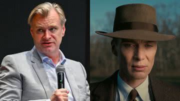 Christopher Nolan (à esqu.) e imagem de Oppenheimer (à dir.) - Getty Images e Divulgação