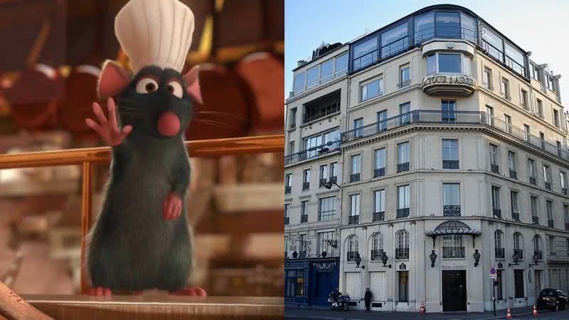 O rato Ratatouille, da animação, e o restaurante La Tour d'Argent - Divulgação / Disney e Wikimedia Commons, sob licença Creative Commons