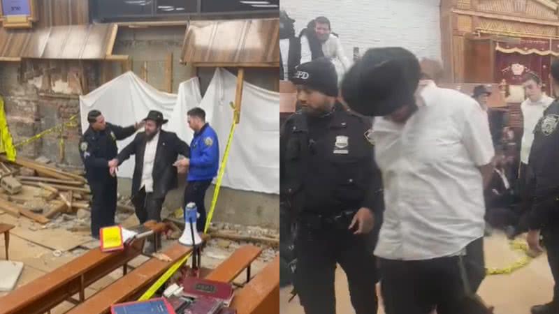 Imagens dos fiéis sendo presos no interior da sinagoga - Reprodução/Vídeo/Instagram/@chinfo.official