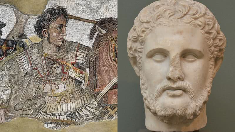 Mosaico retratando Alexandre, o Grande, e busto do rei Filipe II da Macedônia - Domínio Público via Wikimedia Commons / Foto por Richard Mortel pelo Wikimedia Commons