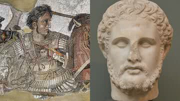 Mosaico retratando Alexandre, o Grande, e busto do rei Filipe II da Macedônia - Domínio Público via Wikimedia Commons / Foto por Richard Mortel pelo Wikimedia Commons
