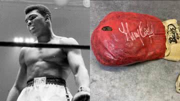 Muhammad Ali e sua luva que está sendo leiloada - Divulgação/Life e Reprodução/Instagram/@chardauctions