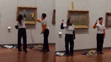 Imagens de vídeo do ataque ao quadro 'Primavera', de Oscar-Claude Monet - Reprodução/X/@nexta_tv