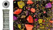 Imagens mostrando o artefato encontrado e de composição mineralógica do batom - Divulgação/ Scientific Reports