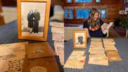Cartas do casal Marie e Claude Smythe, retratados no porta-retrato (esq.) e a filha deles, Carol Bohlin, com as cartas (dir.) - Reprodução / MyHeritage.com
