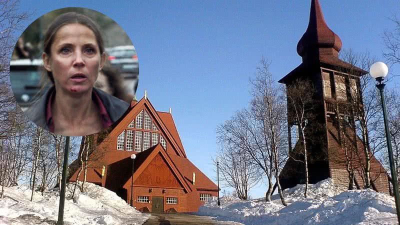 Fotografia de parte da igreja de Kiruna com a personagem Frigga, de 'O Abismo' - Foto por Helleborus pelo Wikimedia Commons / Divulgação/Netflix