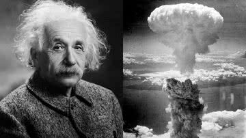 Albert Einstein (à esqu.) e explosão da bomba atômica em Nagasaki (à dir.) - Domínio Público