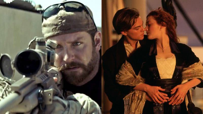 Cenas dos filmes 'Sniper Americano' (esq.) e 'Titanic' (dir.) - Divulgação / Warner Bros. Pictures e 20th Century Studios