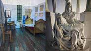 O corredor com 'A Noite Estrelada', de Van Gogh (esq.) e pôster de divulgação da exibição (dir.) - Isabelly de Lima