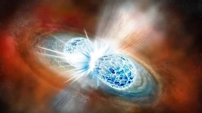 Ilustração de duas estrelas de nêutrons colidindo e fundindo - Reprodução/Robin Dienel/Carnegie Institution for Science