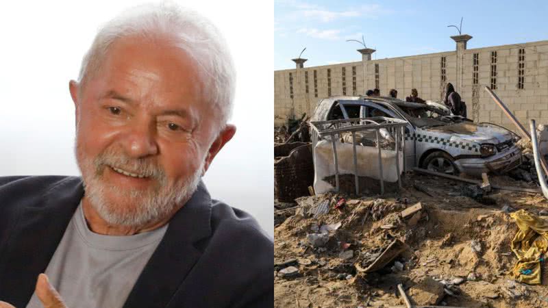 O presidente Lula (à esqu.) e registro de destruição em Rafah, Gaza (à dir.) - Getty Images