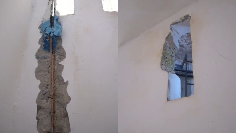 Imagens da cela em que dois homens escaparam em Mossoró (RN) - Reprodução/Vídeo/YouTube/g1