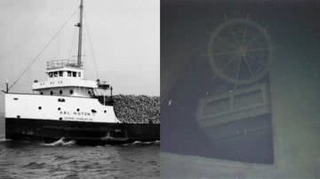 Navio Arlington que afundou em 1940 e registro da descoberta - Reprodução / Sociedade Histórica de Naufrágios dos Grandes Lagos