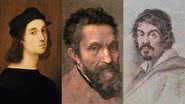 Retratos de Rafael, Michelangelo e Caravaggio, importantes nomes do Renascimento - Domínio Público via Wikimedia Commons