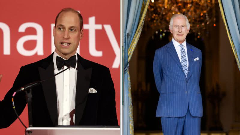 O príncipe William em evento na última quarta-feira, 7 (esq.) e o rei Charles III(dir.) - Getty Imagens