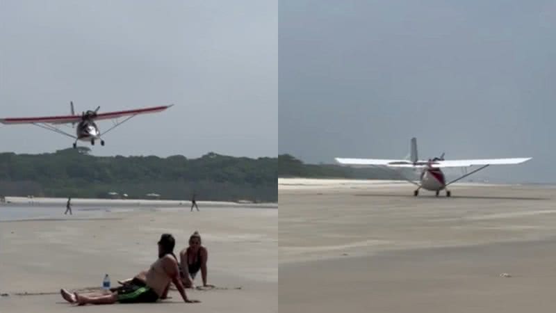 Momento em que a aeronave passa perto dos banhistas - Reprodução/Vídeo/G1