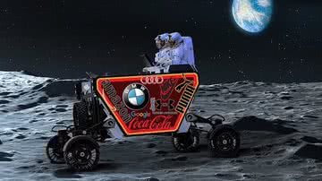 Imagem ilustrativa de rover lunar com anúncios - Reprodução / Astrolab