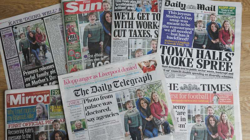 Capas de jornais britânicos destacam polêmica envolvendo fotografia de Kate com os filhos - Getty Images