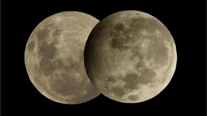 À esquerda, a Lua com luminosidade; à direita, durante o eclipse - Divulgação/Observatório Espacial Heller&Jung