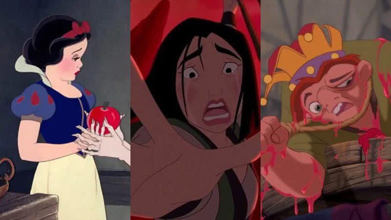 Cenas de 'Branca de Neve e os Sete Anões' (1937), 'Mulan' (1998) e 'O Corcunda de Notre Dame' (1996) - Reprodução/Disney