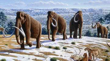 Ilustração com mamutes-lanosos - Imagem por Mauricio Antón pelo Wikimedia Commons