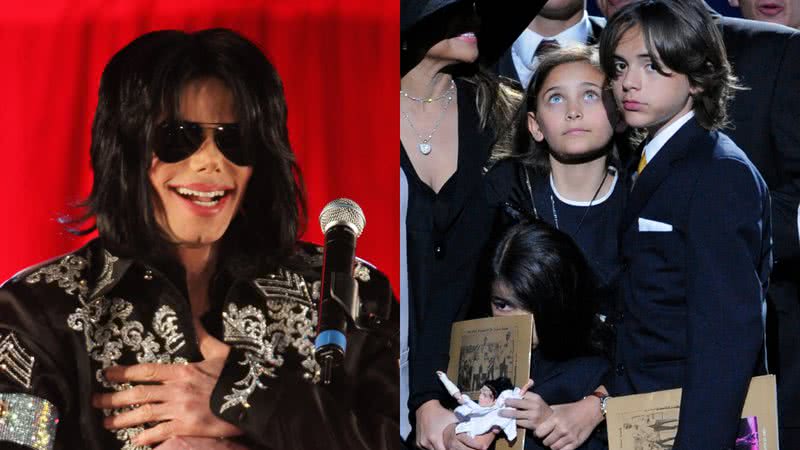 Michael Jackson (à esqu.) e os três filhos (à dir.) - Getty Images