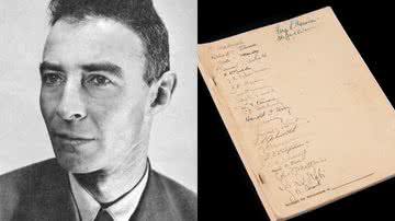Julius Robert Oppenheimer e o documento do Projeto Manhattan que será leiloado - Domínio Público via Wikimedia Commons e Divulgação/RR Auction