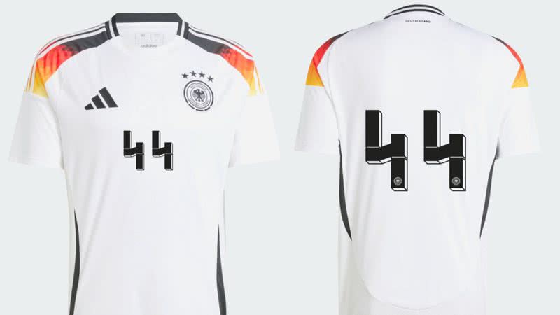 Imagens da camisa da seleção alemã, que causou polêmica por sua tipografia - Reprodução/Redes Sociais/X/@08MiKowitsch15