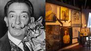 O artista Salvador Dalí e parte da exposição sobre sua vida - Domínio público e Divulgação / FAAP