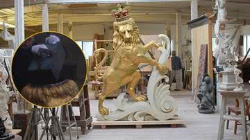 Imagem da estátua de leão e da cápsula retirada dele - Reprodução / WBZ-TV e Sociedade Bostoniana